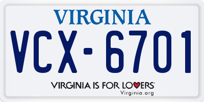 VA license plate VCX6701