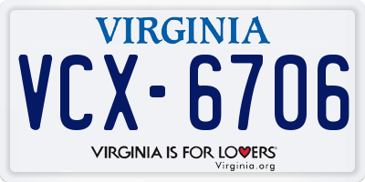 VA license plate VCX6706