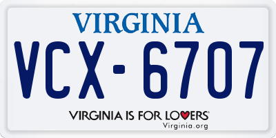 VA license plate VCX6707