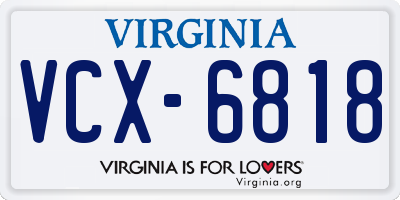 VA license plate VCX6818