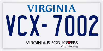 VA license plate VCX7002