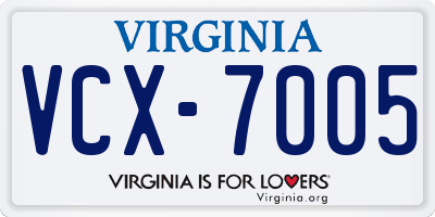VA license plate VCX7005
