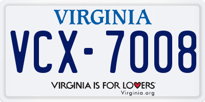VA license plate VCX7008