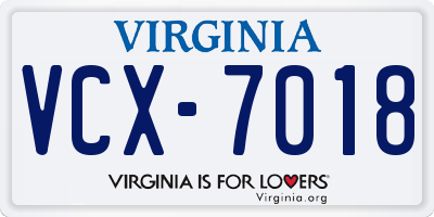 VA license plate VCX7018