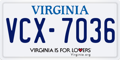 VA license plate VCX7036
