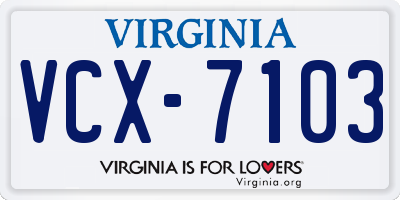 VA license plate VCX7103