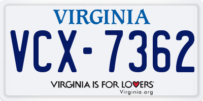VA license plate VCX7362