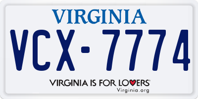 VA license plate VCX7774