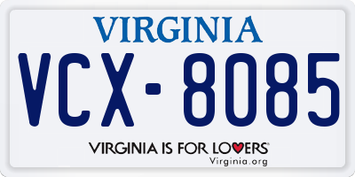 VA license plate VCX8085