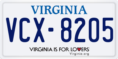 VA license plate VCX8205