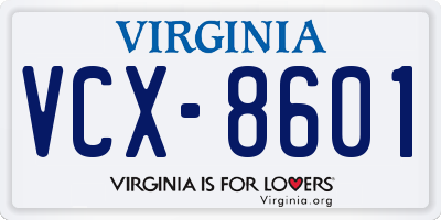 VA license plate VCX8601