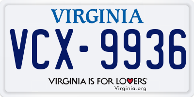 VA license plate VCX9936
