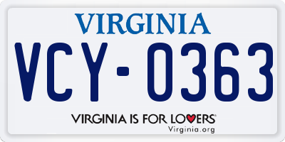 VA license plate VCY0363