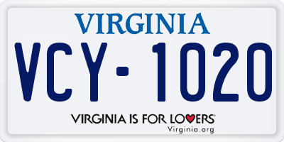 VA license plate VCY1020