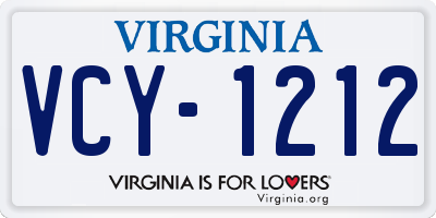 VA license plate VCY1212