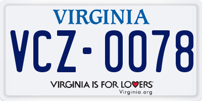 VA license plate VCZ0078
