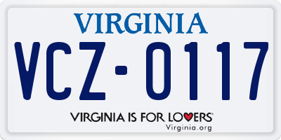 VA license plate VCZ0117