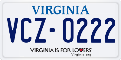 VA license plate VCZ0222