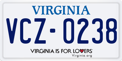 VA license plate VCZ0238