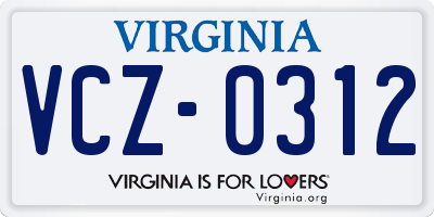VA license plate VCZ0312