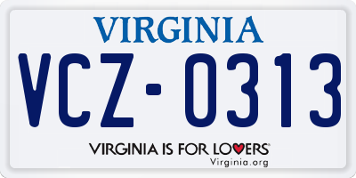 VA license plate VCZ0313