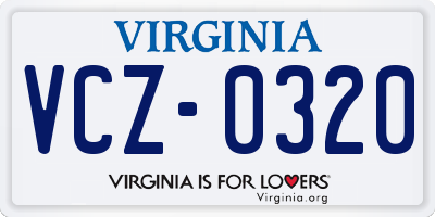 VA license plate VCZ0320