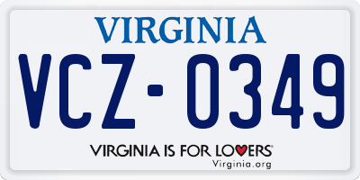 VA license plate VCZ0349