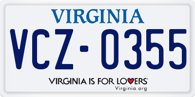 VA license plate VCZ0355