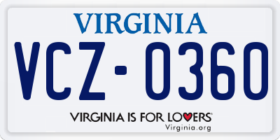 VA license plate VCZ0360