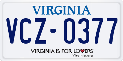 VA license plate VCZ0377