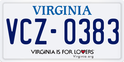 VA license plate VCZ0383