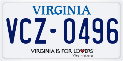 VA license plate VCZ0496