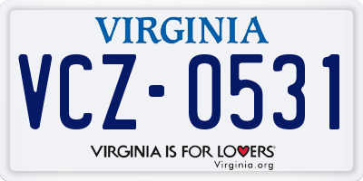 VA license plate VCZ0531