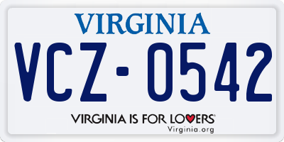 VA license plate VCZ0542