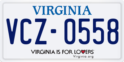 VA license plate VCZ0558