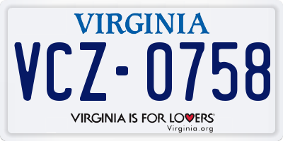 VA license plate VCZ0758