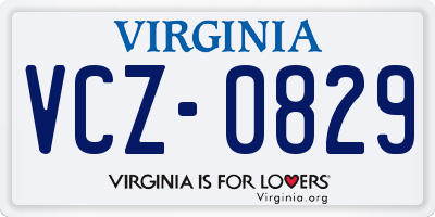 VA license plate VCZ0829