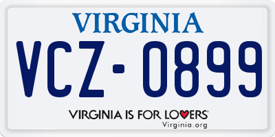 VA license plate VCZ0899