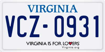VA license plate VCZ0931