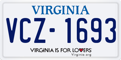 VA license plate VCZ1693
