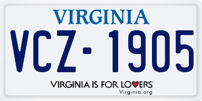 VA license plate VCZ1905