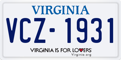 VA license plate VCZ1931