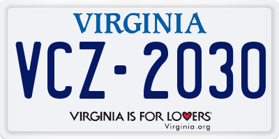 VA license plate VCZ2030