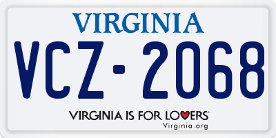 VA license plate VCZ2068
