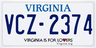 VA license plate VCZ2374