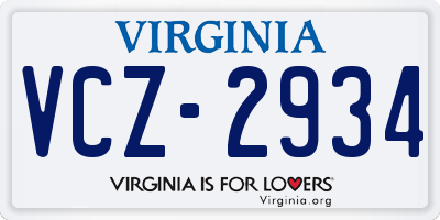 VA license plate VCZ2934