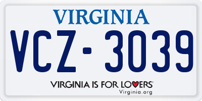 VA license plate VCZ3039