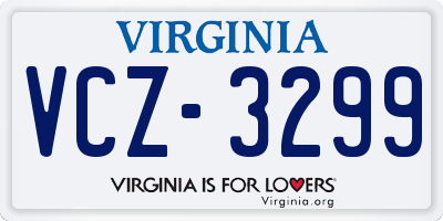 VA license plate VCZ3299