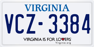 VA license plate VCZ3384