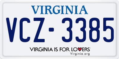 VA license plate VCZ3385